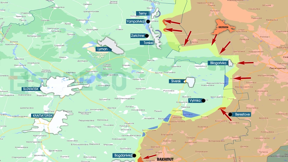 Map of fighting in Terny-Siversk axis