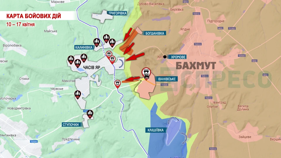 Карта бойових дій в Україні за 17 квітня, мапа фронту війни з Росією