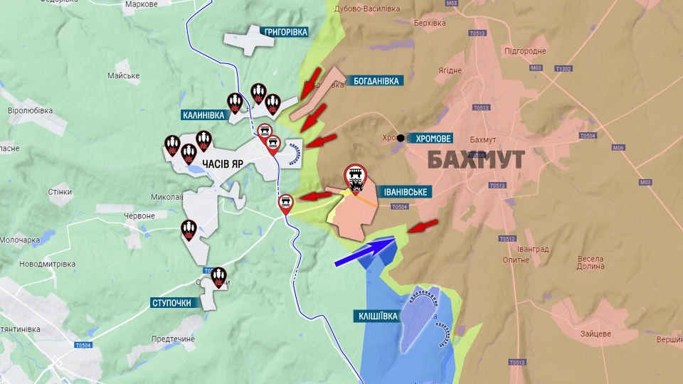 Карта бойових дій Бахмут 23.04.24