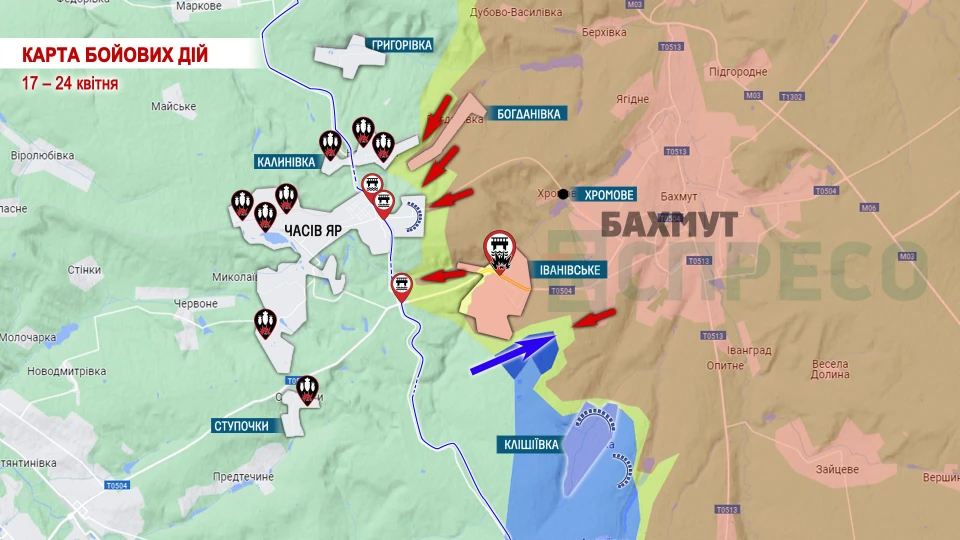 Карта бойових дій в Україні за 24 квітня, мапа фронту війни з Росією