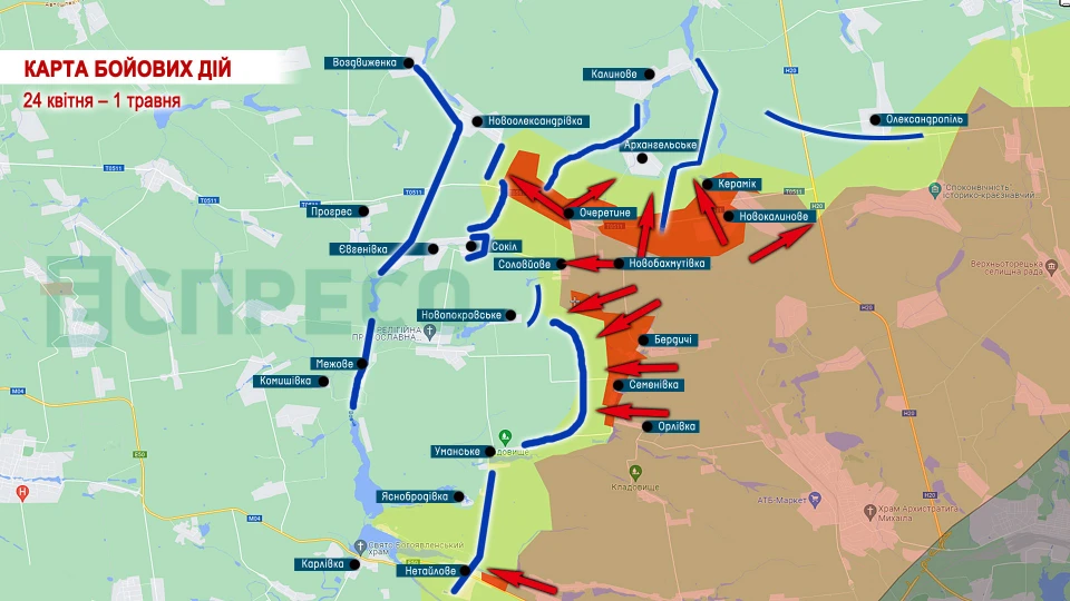Карта бойових дій в Україні за 1 травня, мапа фронту війни з Росією