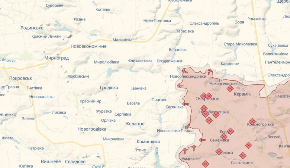 DeepState каже про окупацію росіянами села Новоолександрівка у напрямку траси Покровськ-Костянтинівка