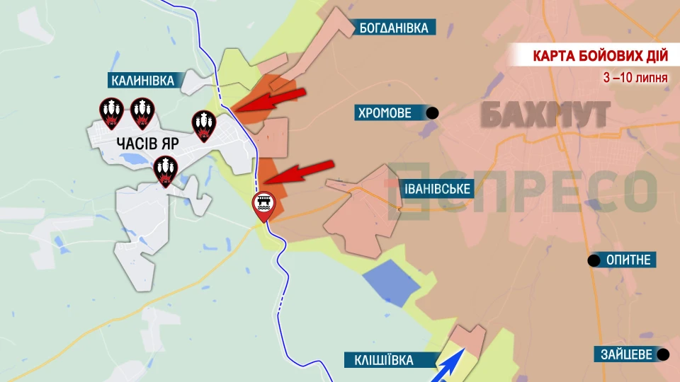 Карта бойових дій в Україні за 10 липня, мапа фронту війни з Росією