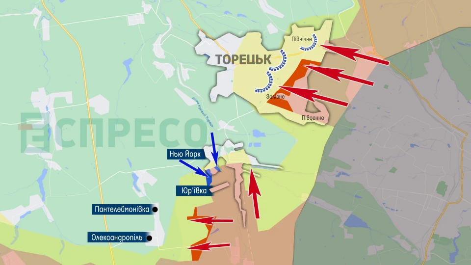 Карта бойових дій: Торецьк, липень