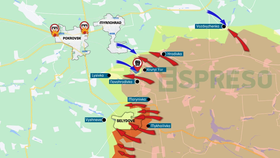 map of fighting near Pokrovsk