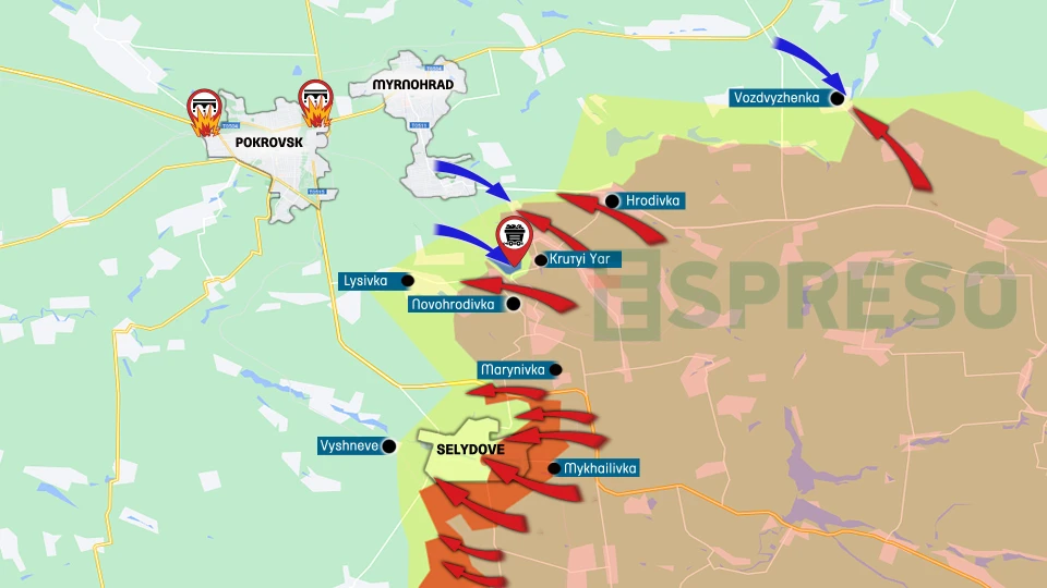 map of fighting near Pokrovsk