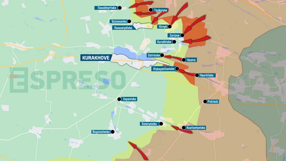 map of fighting near Kurakhove