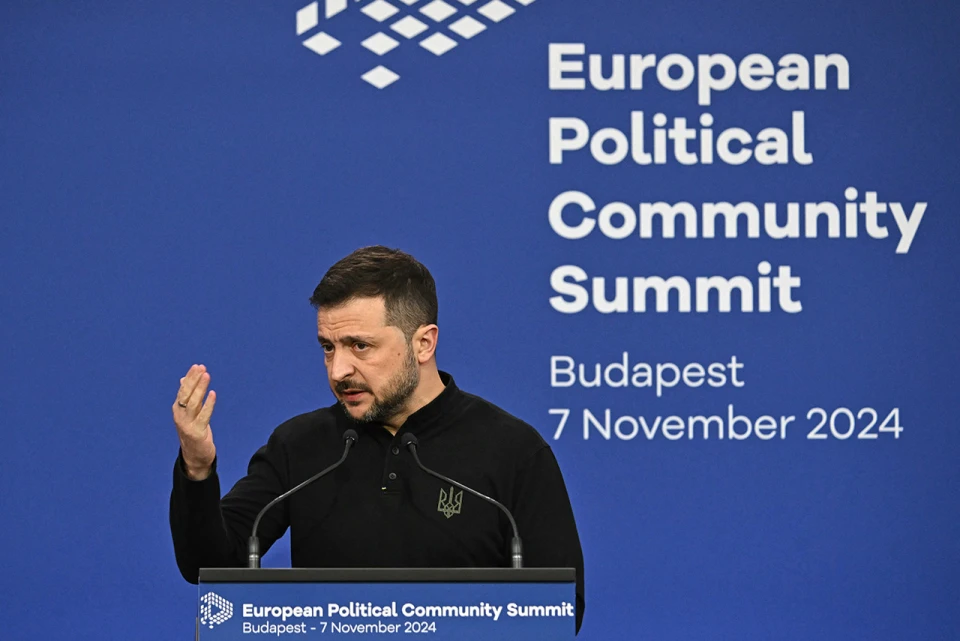 Президент України Володимир Зеленський на саміті Європейського політичного співтовариства в Будапешті, Угорщина, 7 листопада 2024 р.