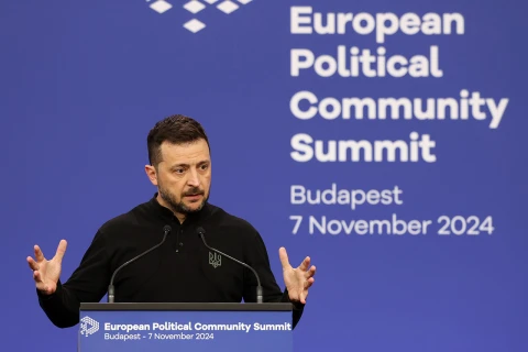 Президент України Володимир Зеленський на саміті Європейського політичного співтовариства в Будапешті, Угорщина, 7 листопада 2024 р.