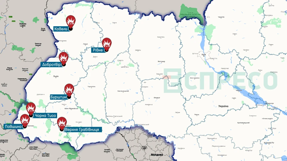 карта обстрілів західних областей України