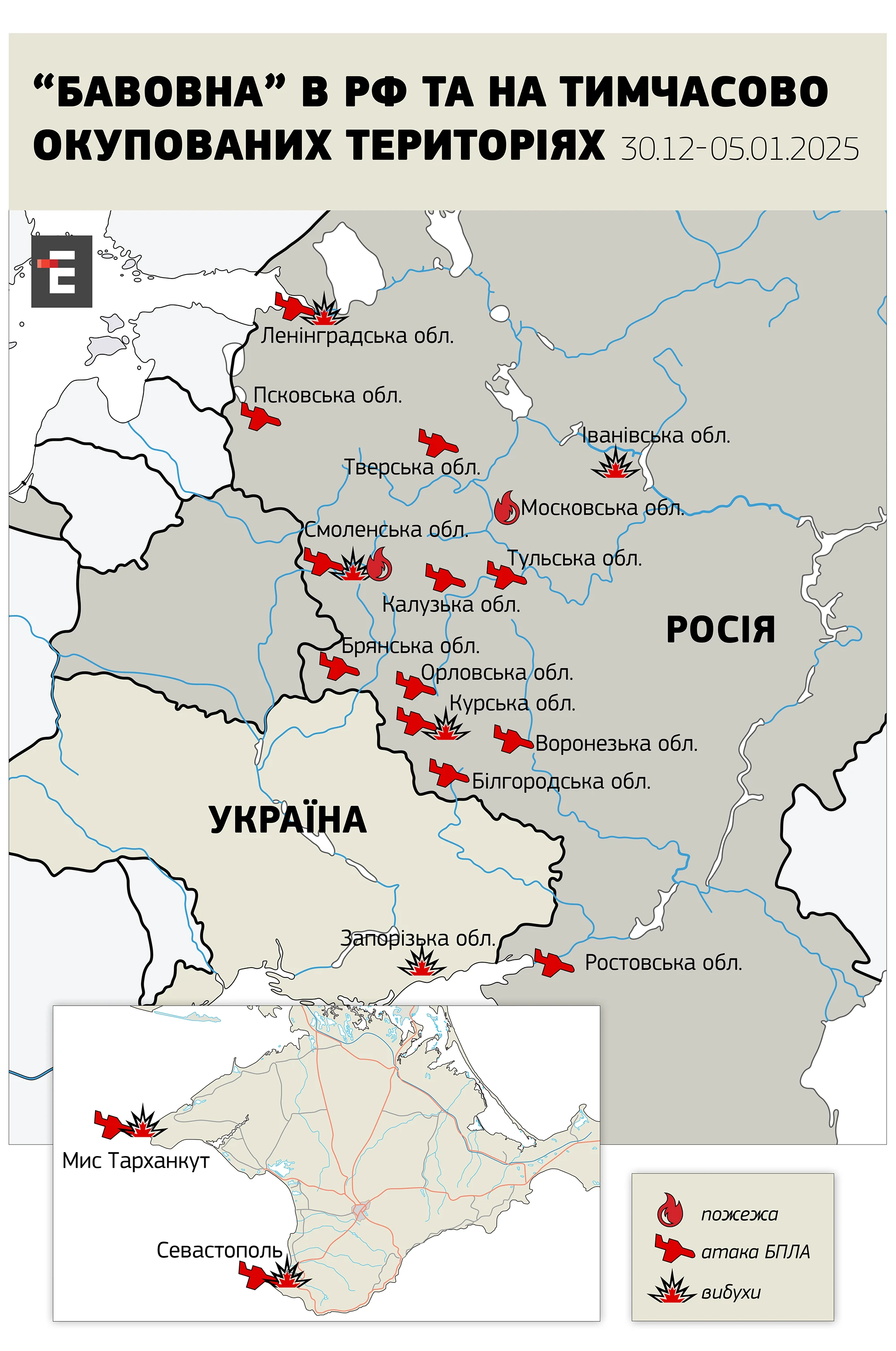 “Бавовна” в РФ та НА тимчасово окупованих територіях 30.12- 05.01.2025