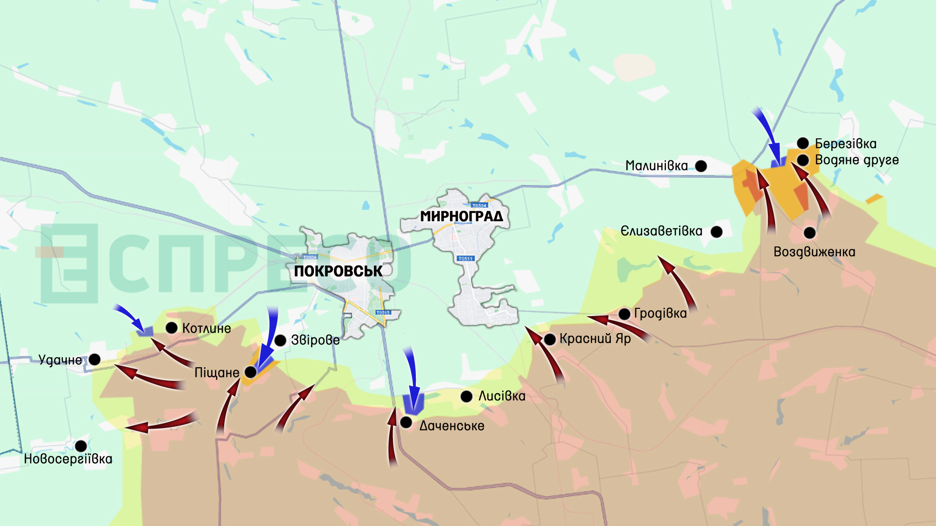 Карта Покровськ лютий 12.02.25