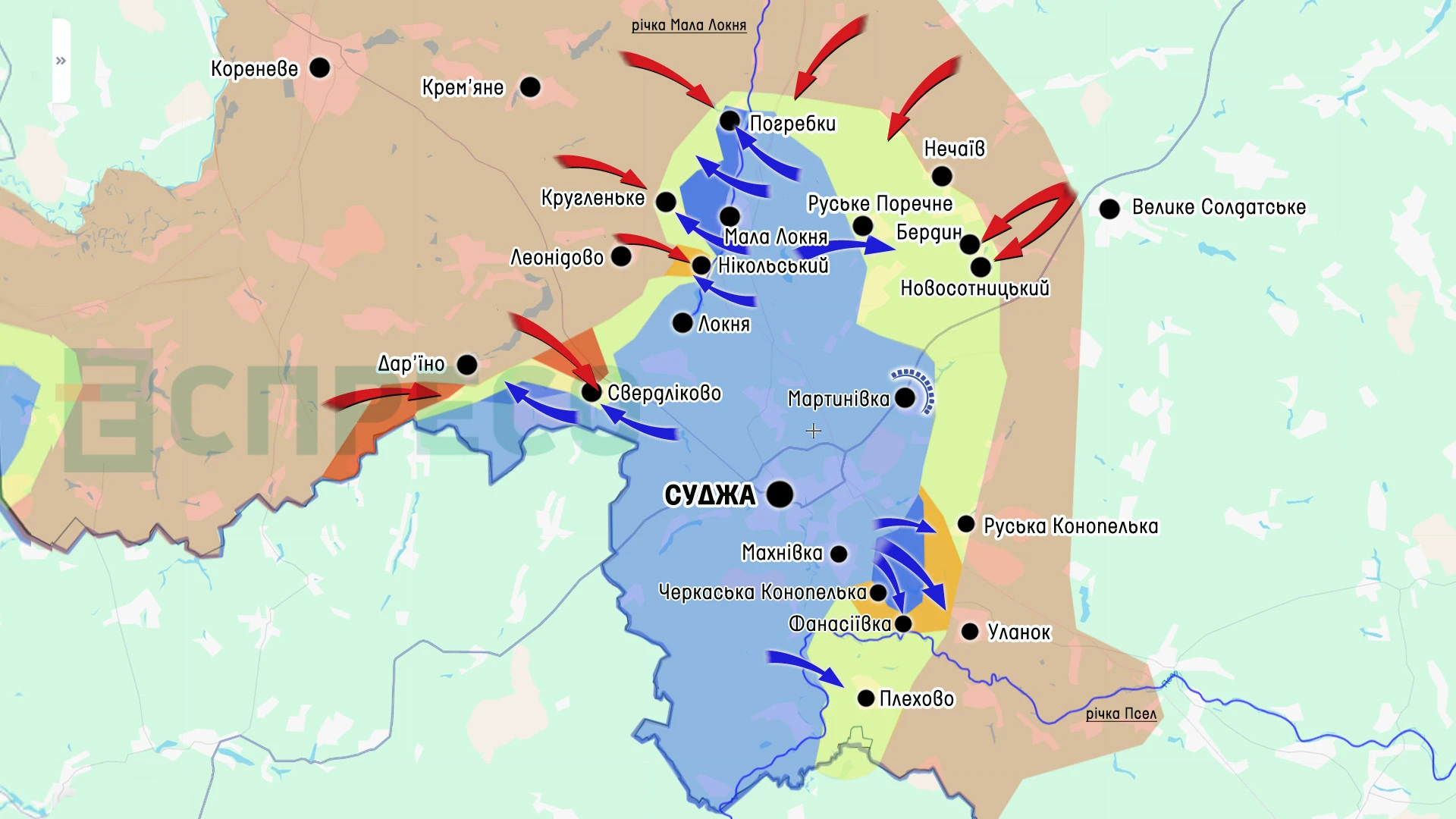 Карта бойовх дій за 5-12 лютого