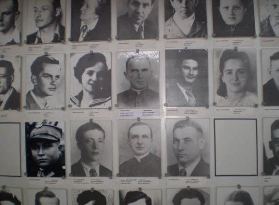 Портрет Омеляна Ковча серед інших в’язнів Майданека, які загинули в таборі, сучасна інсталяція