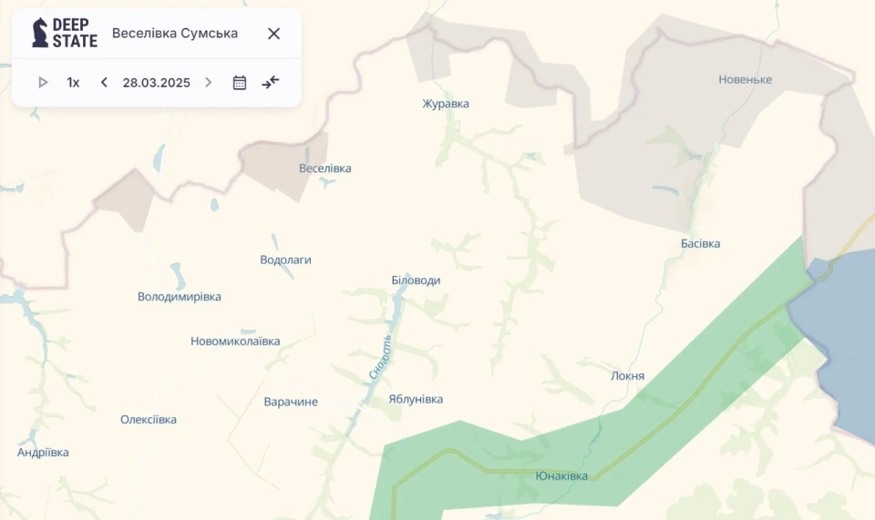 Село Веселівка Сумської області на мапі DeepState (29.03.2025)