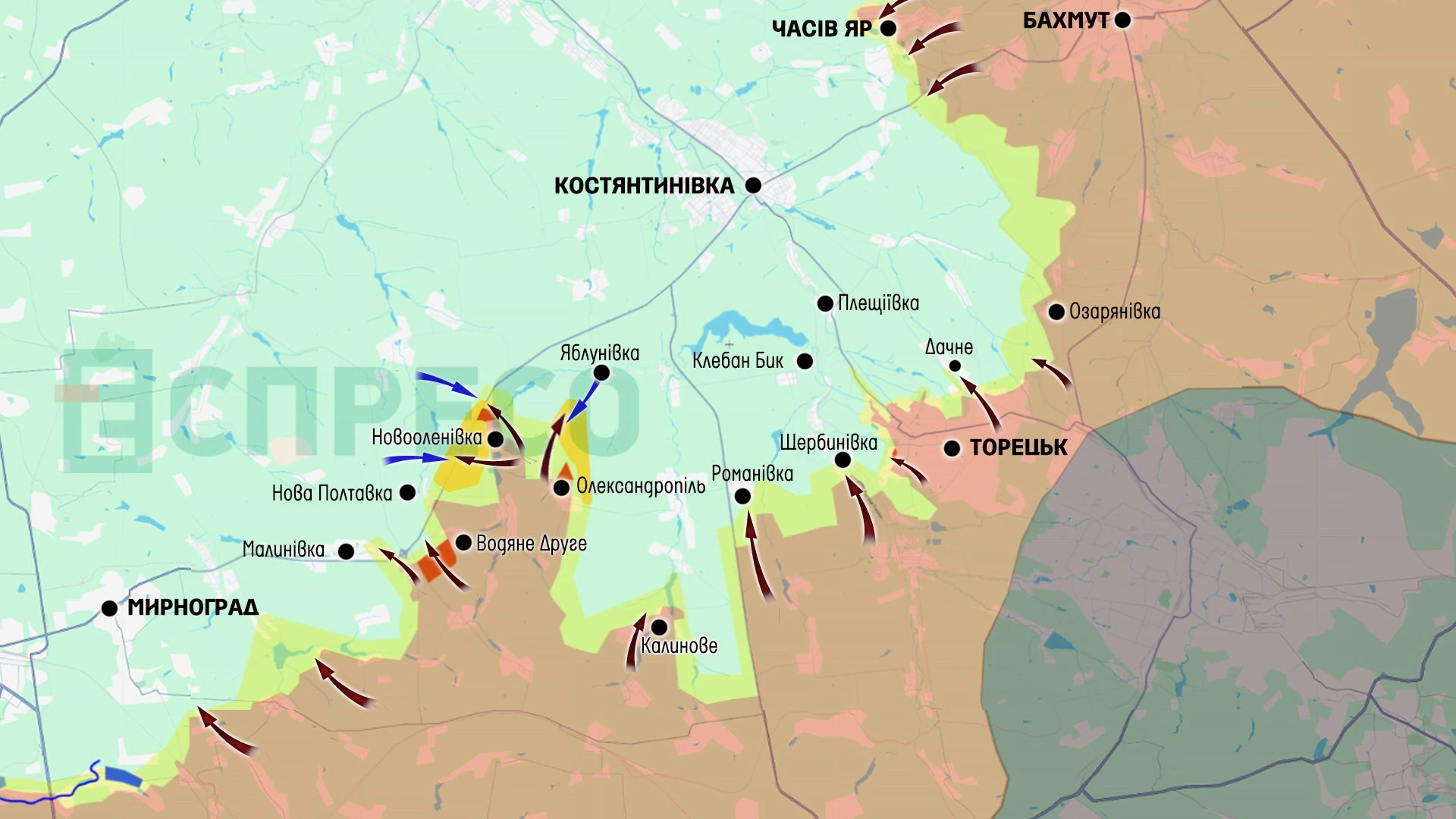 Карта Торецьк Костянтинівка 13.05.2025