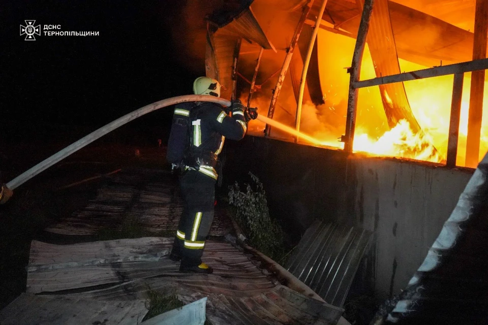 На Тернопільщині рятувальники майже цілу ніч гасили пожежу в деревообробному цеху
