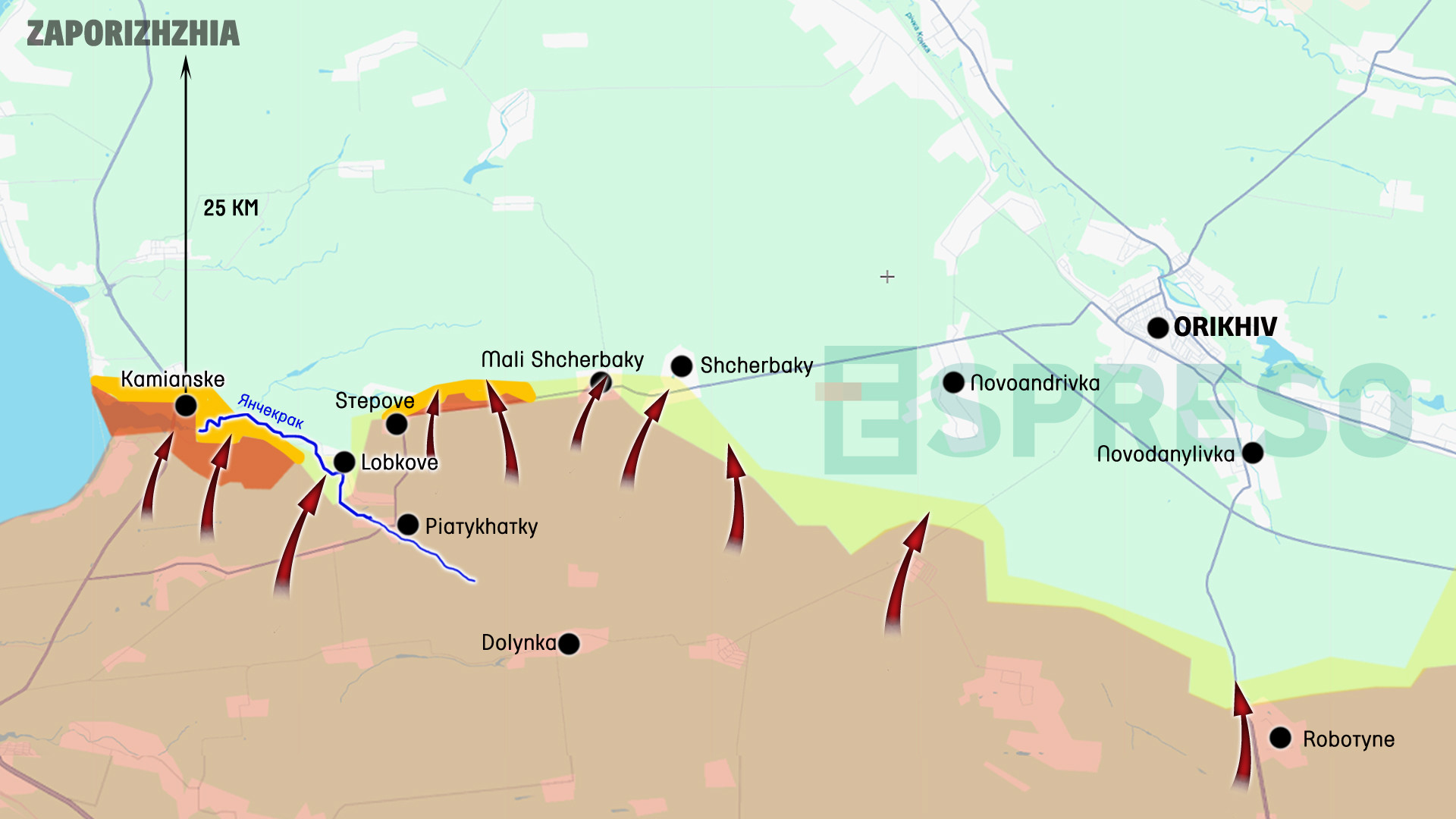 Zaporizhzhia sees most intense - 407328 Map Lobkove Orihiv Lipenx 0407 