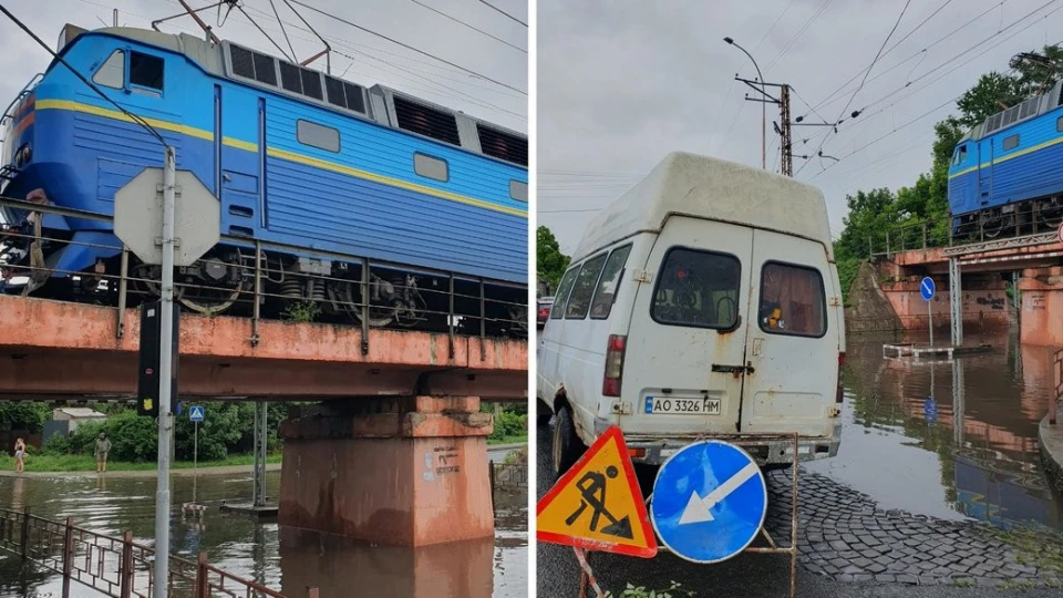 Затоплені дороги і переїзд під залізним мостом в Ужгороді