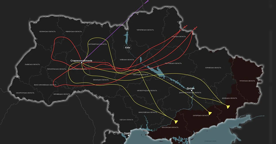 карта обстрілів Старокостянтинова 14 червня 2024 року