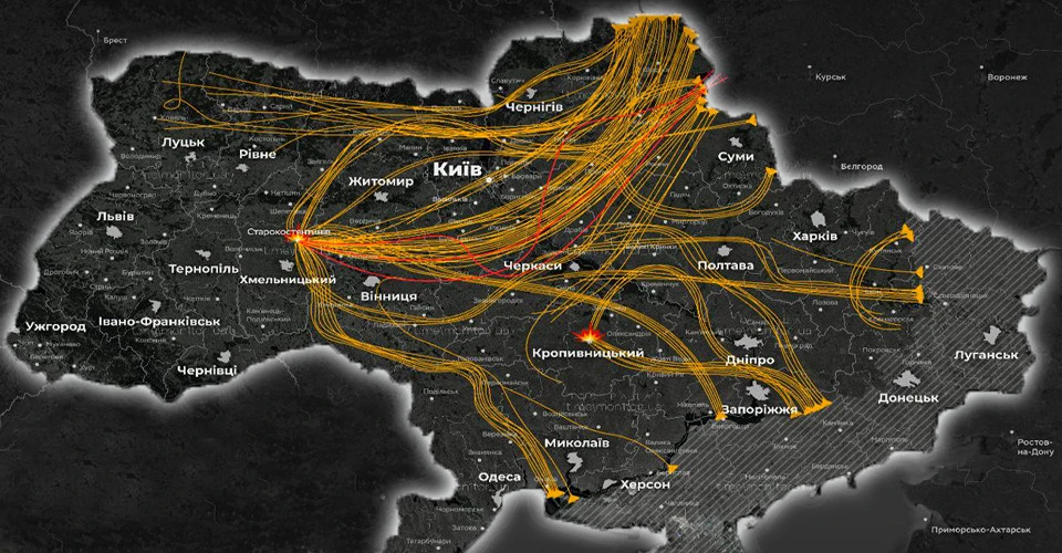 карта обстрілів Старокостянтинова 28 липня 2025 року