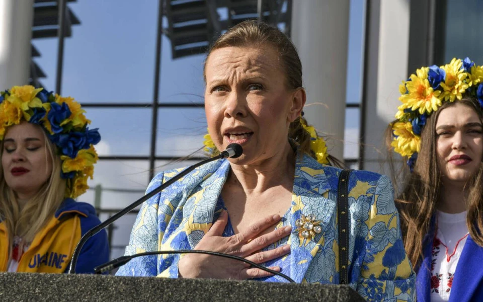 Оксана Баюл на мітингу в підтримку України