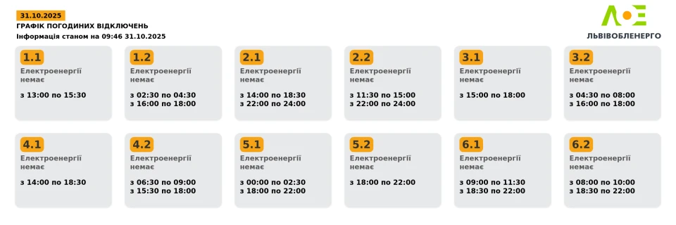 Львівобленерго змінило графіки погодинних вимкнень світла 31 жовтня: в кого і коли не буде електрики