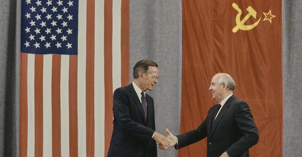 Президент США Джордж Буш та президент СРСР Михайло Горбачов під час саміту в Москві, 31 липня 1991 року