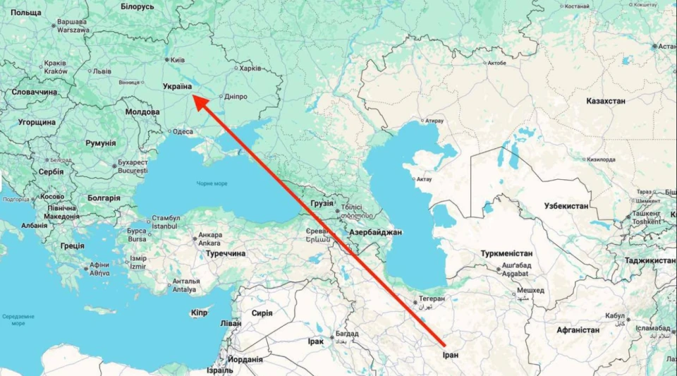 Відстань між Іраном та Україною