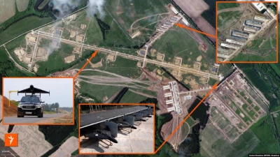Супутниковий знімок російського комплексу для запуску дронів біля білоруського кордону